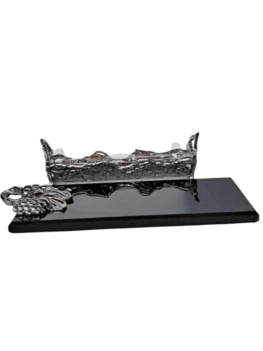 Arthur Court Cheese Cracker Pewter Grapes Black Marble 3 Piece Serving Set New